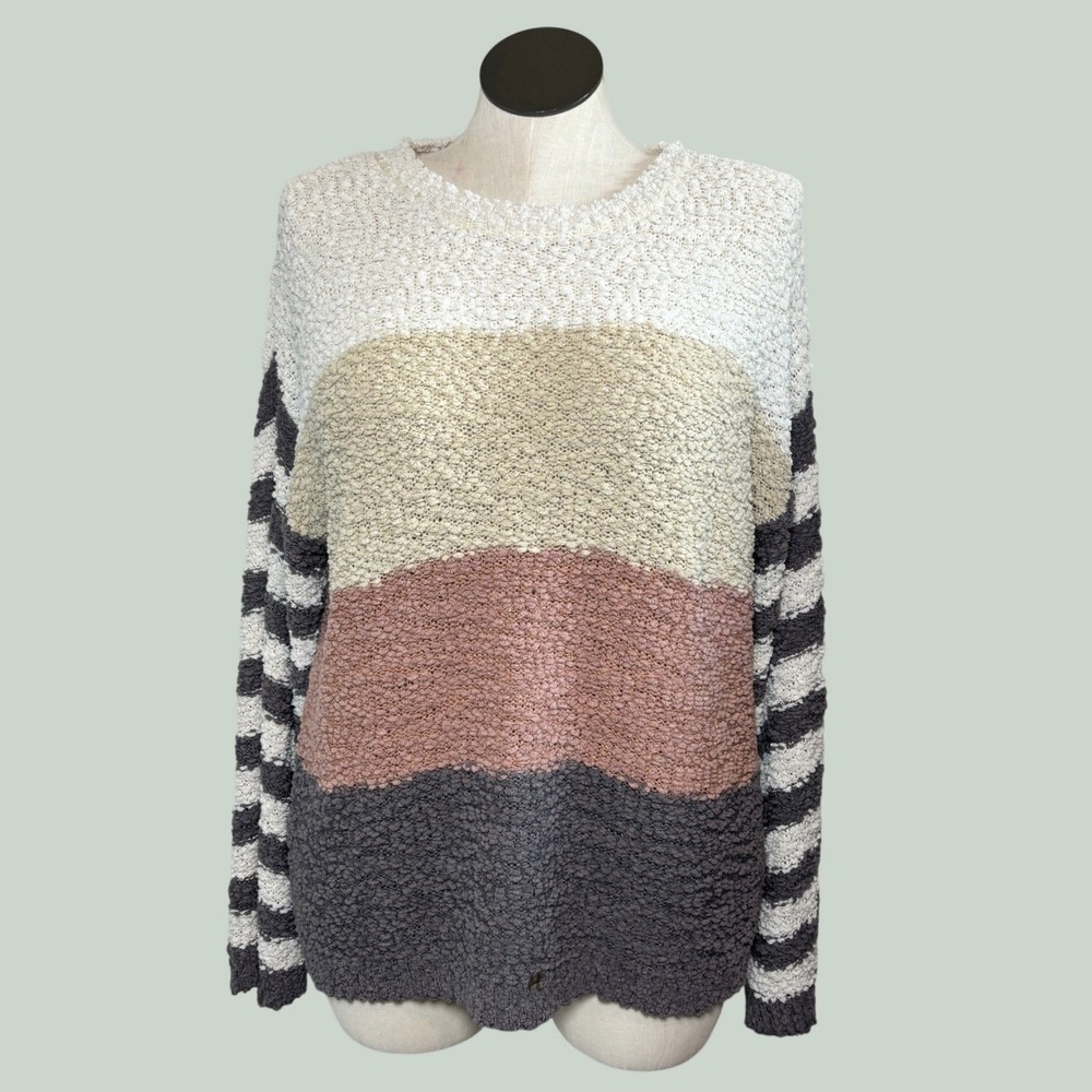 Macaron Sweater XL Multicolor Popcorn Knit Colorblock Crew Cottagecore Lagenlook